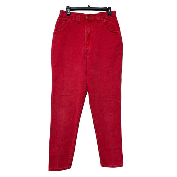 Vintage Bonjour Red Jeans Size 14 1990s High Rise Tapered Leg Bareback - Picture 1 of 12